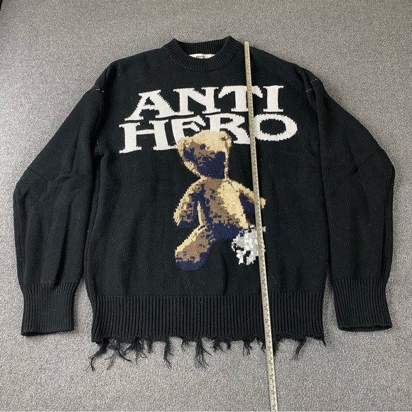 MODITEC-Anti-Hero Bear Distressed Sweater Black Women’s Size 2. - Picture 11 of 13